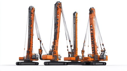 Aufkleber - A group of large construction cranes in an industrial setting for heavy lifting and excavation.