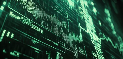 Abstract digital visualization of data trends and analytics in a futuristic style.
