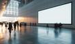© btiger - blank billboard mockup in airport with people walking by daylight motion blur