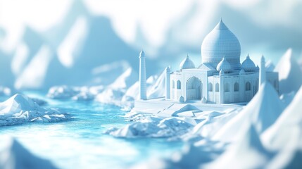 Poster - A serene, icy landscape featuring a white architectural structure resembling a famous monument.