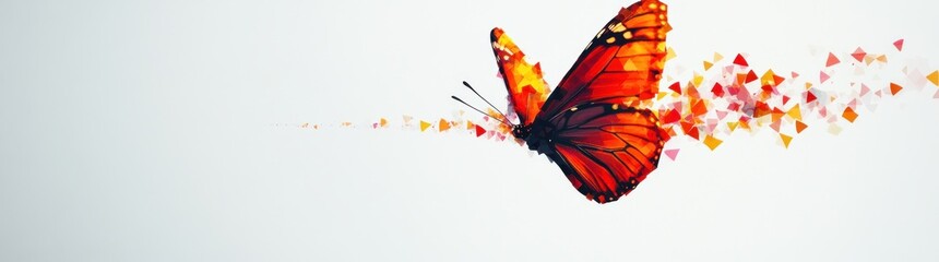 Aufkleber - A vibrant butterfly in flight, leaving a trail of colorful shapes.