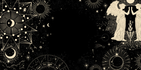 Wall Mural - vector illustration set of moon phases. different stages of moonlight activity in vintage engraving 