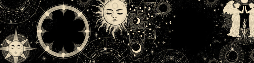 Wall Mural - vector illustration set of moon phases. different stages of moonlight activity in vintage engraving 