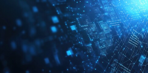 Aufkleber - Abstract digital data visualization with interconnected nodes and circuits.