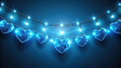 Aufkleber - Sparkling Blue Heart Shaped String Lights Adorn a Dark Blue Background
