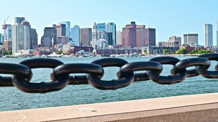 Wall Mural - The skyline of Boston in Massachusetts, USA on a sunny morning as seen from East Boston across the channel.