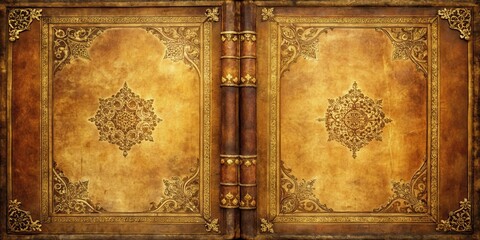 Poster - An antique leather-bound book with intricate gilded detailing and ornate floral designs on its cover, revealing a glimpse of history and the artistry of craftsmanship