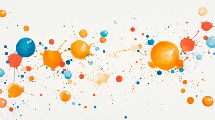 Poster - A vibrant and abstract splash of colorful paint droplets, showcasing a dynamic interplay of orange, blue, and teal against a clean white background.