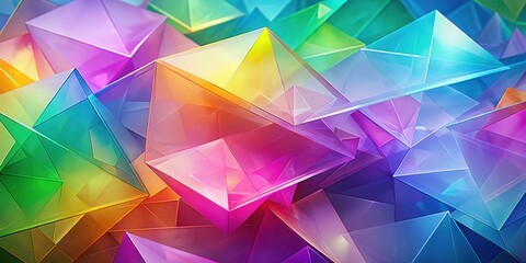 Poster - An abstract composition of vibrant, iridescent geometric shapes, showcasing a captivating interplay of light and color.