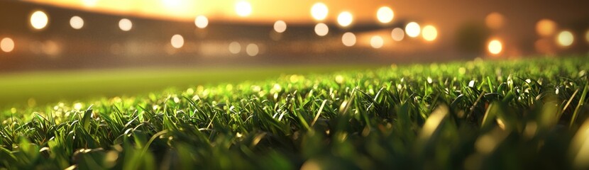 Poster - A close-up view of a grassy field illuminated by stadium lights, creating a sports atmosphere.
