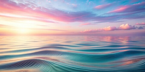 Poster - A Serene Ocean Scene with a Sunset Sky and Rippling Waves