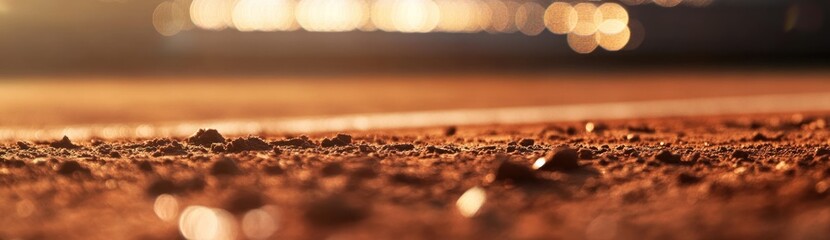 Poster - A close-up view of dirt and gravel with a warm, sunlit background.
