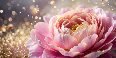 Poster - A delicate pink flower with soft petals, bathed in a golden light, creating an ethereal and romantic ambiance.