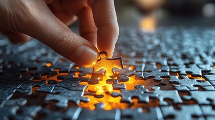 Poster - Strategic business investment puzzle office space visual content creative environment close-up viewpoint collaboration concept