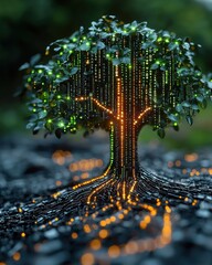 Poster - Innovative business investment strategies in nature visual concept of a digital tree outdoor setting technology integration