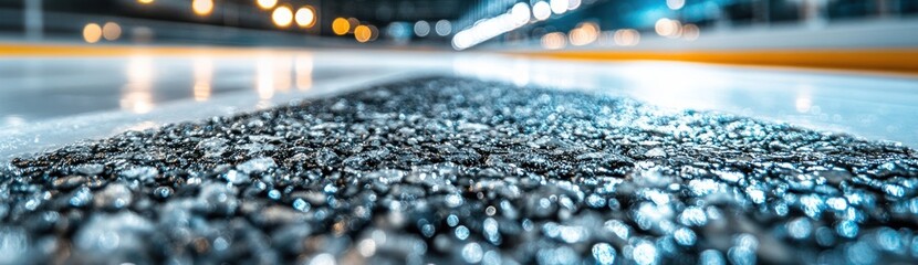 Poster - A close-up view of a textured surface on an ice rink, showcasing the ice's reflective quality.