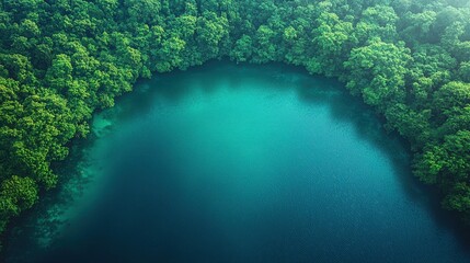 Wall Mural - tranquil turquoise lake surrounded by lush green forest in a serene natural landscape
