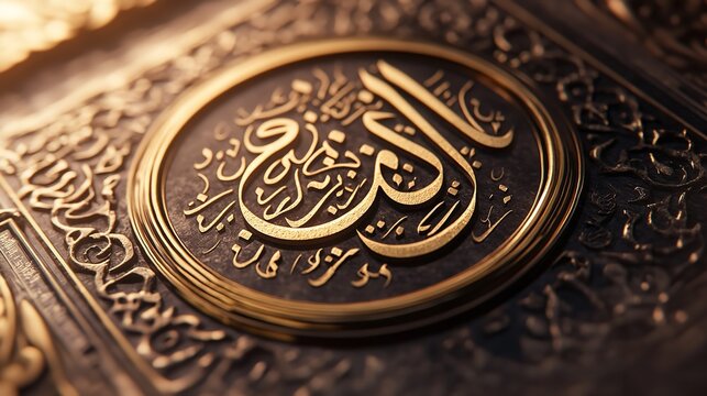 A gold object with the word Allah written on it is floating in water