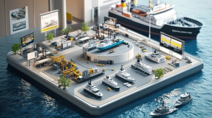 Poster - A miniature harbor scene featuring various boats and industrial structures.