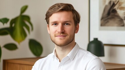 Poster - A man with a beard and a white shirt is smiling for the camera