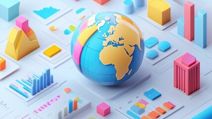 Poster - 3D globe surrounded by competitor icons and analysis charts, symbolizing a global market study with in-depth competitor analysis and data.