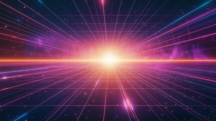 Poster - A vibrant cosmic background featuring radiant beams of light streaming from a bright center, creating a stunning visual effect of the universe's beauty.