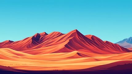 Wall Mural - Vast and majestic red sand dune landscape under a clear blue sky in the desert. Golden Sand Dunes. Illustration