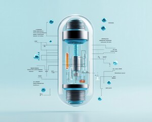 Wall Mural - Capsule dissection, internal components blueprint, 3D illustration