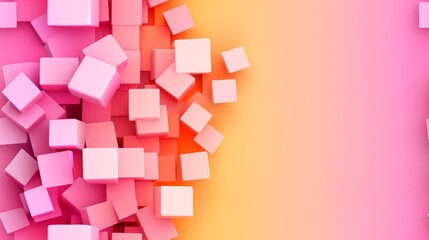 Poster - A vibrant display of three-dimensional pink cubes arranged dynamically against a gradient background, creating a modern, abstract aesthetic.