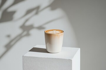 Poster - A latte in a minimalist setting, showcasing its creamy texture and warm colors.