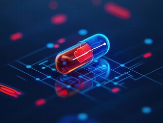 Poster - Blueprint of medicine capsule heat release system, 3D illustration