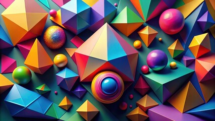 Poster - A vibrant symphony of geometric shapes, rendered in a spectrum of colors, creates a captivating abstract composition.
