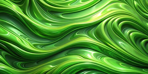 Poster - Abstract Green Liquid Swirls, a 3D Illustration of Flowing and Intertwining Curves