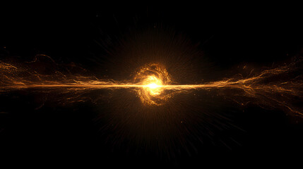 a bright, golden light bursts from a central point on a black background, radiating outward with lon