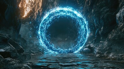 Poster - A luminous circular doorway, glowing with cosmic energy, inviting the viewer to step through into an alternate reality or dimension.