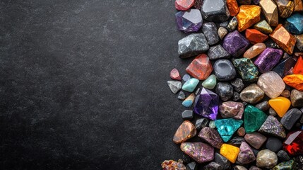 Aufkleber - A vibrant assortment of colorful gemstones arranged on a dark surface.