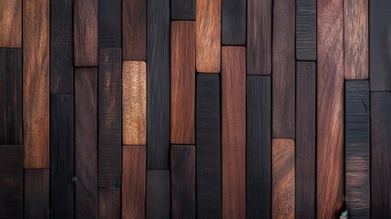 Aufkleber - A textured wooden wall featuring varying shades of brown and black, showcasing the natural beauty and patterns of the wood grain.
