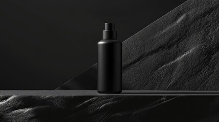Aufkleber - A sleek black beauty bottle with minimalist labeling, placed on a smooth surface to create a refined, luxury feel for modern skincare packaging.