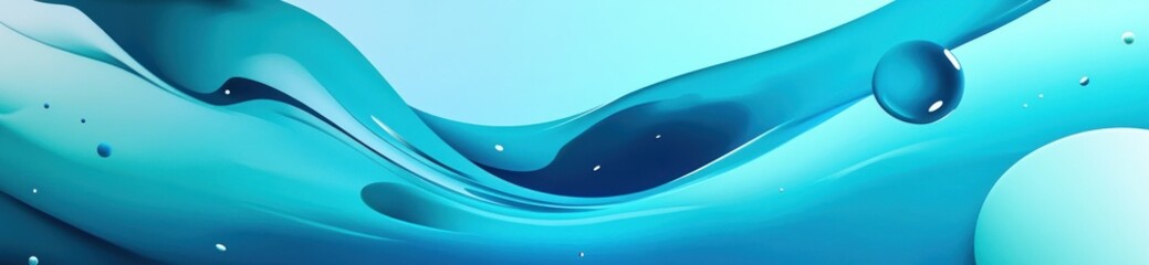Leinwandbilder - Abstract design featuring flowing turquoise waves and bubbles, evoking calmness and fluidity.