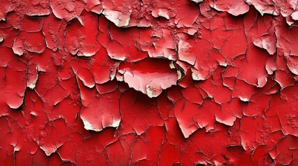 Aufkleber - A textured red wall showing signs of age and wear, with peeling paint and cracks, highlighting the beauty in decay and history.