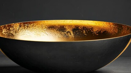 Leinwandbilder - A beautifully crafted bowl features a sleek black exterior and a radiant gold interior, creating a striking contrast against the dark backdrop.