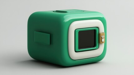 Aufkleber - A small, green, cube-shaped device with a screen and a card slot, likely a tech gadget.
