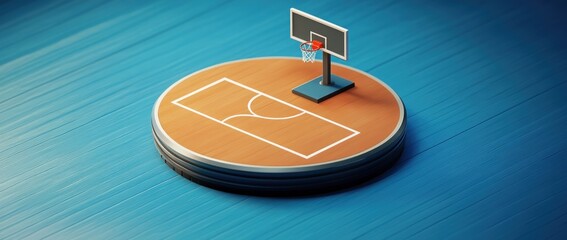 Poster - A minimalistic basketball court model on a circular base, emphasizing sports design.