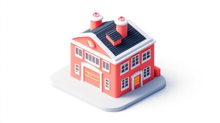 Leinwandbilder - A stylized 3D illustration of a red house with a sloped roof and chimney.