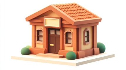 Leinwandbilder - A stylized, small building with a tiled roof and windows, set on a simple base.