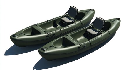 Fototapete - Two green kayaks with seats, designed for leisure water activities.