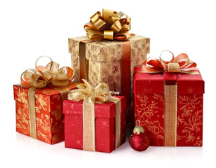 Wall Mural - festive holiday red and gold gift boxes adorned with ribbons, large bows