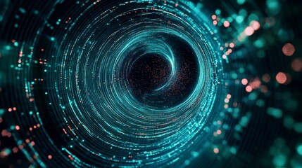 Poster - An abstract representation of a digital tunnel with vibrant colors and glowing particles, symbolizing connectivity and the flow of information.