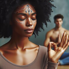 Poster - A woman with a look of serenity practicing meditation finding ba