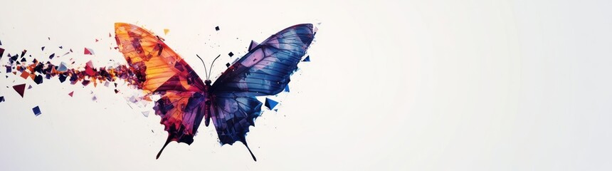 Aufkleber - A colorful butterfly dissolving into particles, symbolizing transformation and creativity.